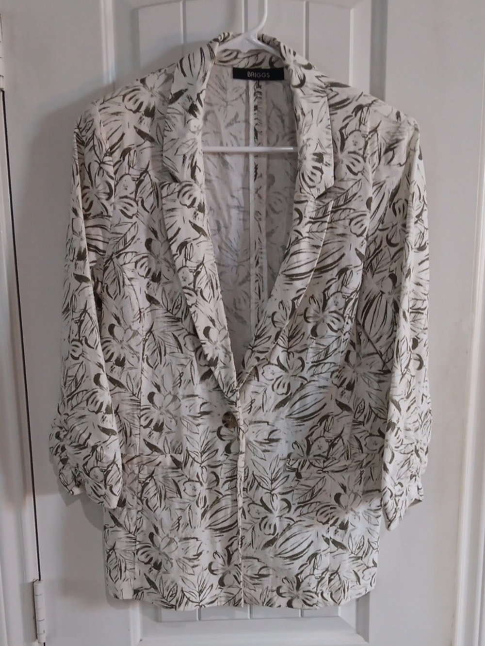 Briggs Tropical Palm Leaf Linen Blend Jacket Coastal Casual Size S